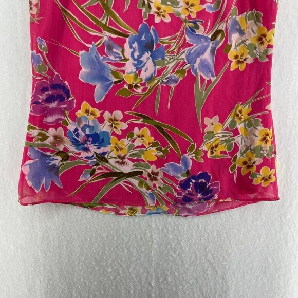 Spense Blouse Women's Sz L Pink Floral Ruffle Pleated Round Neck Regular Fit - Picture 8 of 12